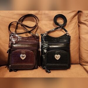 Genuine Leather Brighton Styled Crossbody Bag - Brown and Black